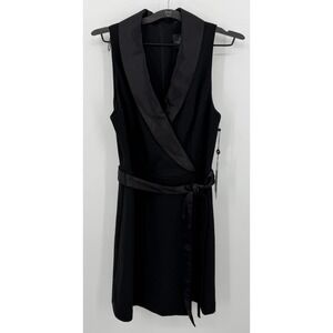 Adrianna Papell Womens' Black Sleeveless Crepe Tuxedo Faux Wrap Dress Size 12